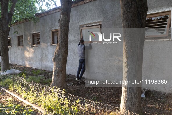 An animal shelter was damaged as a result of air strikes as Russian forces struck the central part of Kharkiv with bombs, on April 29, 2024....