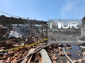 Destruction is being caused by the hit of KAB aerial bombs used by Russian troops to attack Kharkiv, northeastern Ukraine, in Kharkiv, Ukrai...