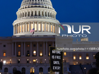 Jewish organizations advocating a ceasefire in Gaza and Palestinian freedom host a Passover Seder on the U.S. Capitol lawn, Washington, DC,...