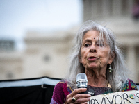 Holocaust survivor Marione Ingram speaks at a Passover Seder on the U.S. Capitol lawn hosted by Jewish organizations advocating a ceasefire...