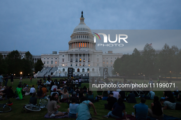 Jewish organizations advocating a ceasefire in Gaza and Palestinian freedom host a Passover Seder on the U.S. Capitol lawn, Washington, DC,...