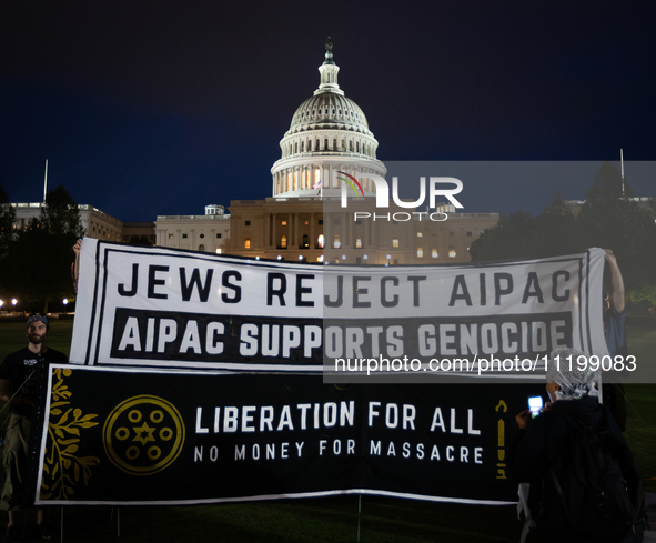 Jewish organizations advocating a ceasefire in Gaza and Palestinian freedom host a Passover Seder on the U.S. Capitol lawn, Washington, DC,...