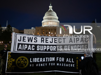 Jewish organizations advocating a ceasefire in Gaza and Palestinian freedom host a Passover Seder on the U.S. Capitol lawn, Washington, DC,...