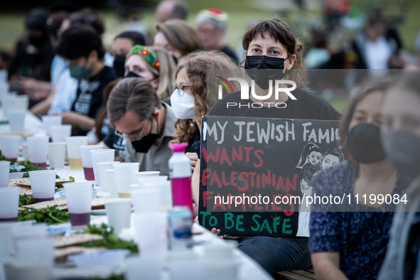 Jewish organizations advocating a ceasefire in Gaza and Palestinian freedom host a Passover Seder on the U.S. Capitol lawn, Washington, DC,...