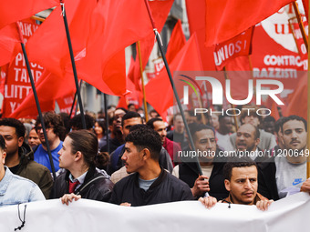 Demonstrators are gathering for the Primo Maggio demonstration in Piazza San Babila in Milan, Italy, on May 1, 2024. (