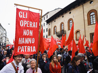 Demonstrators are gathering for the Primo Maggio demonstration in Piazza San Babila in Milan, Italy, on May 1, 2024. (