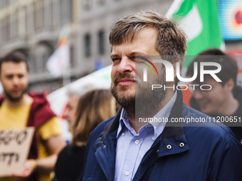 Pierfrancesco Majorino is participating in the Primo Maggio demonstration in Piazza San Babila in Milan, Italy, on May 1, 2024. (