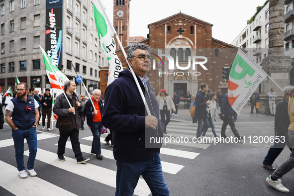 Emanuele Fiano is participating in the Primo Maggio demonstration in Piazza San Babila in Milan, Italy, on May 1, 2024. 