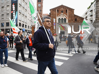 Emanuele Fiano is participating in the Primo Maggio demonstration in Piazza San Babila in Milan, Italy, on May 1, 2024. (