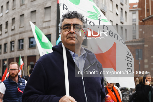 Emanuele Fiano is participating in the Primo Maggio demonstration in Piazza San Babila in Milan, Italy, on May 1, 2024. 