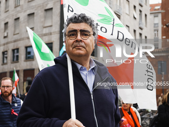 Emanuele Fiano is participating in the Primo Maggio demonstration in Piazza San Babila in Milan, Italy, on May 1, 2024. (