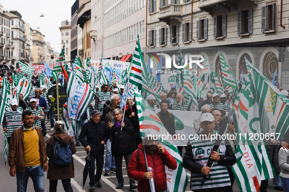 Demonstrators are gathering for the Primo Maggio demonstration in Piazza San Babila in Milan, Italy, on May 1, 2024. 