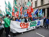 Demonstrators are gathering for the Primo Maggio demonstration in Piazza San Babila in Milan, Italy, on May 1, 2024. (