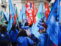 Demonstrators are gathering for the Primo Maggio demonstration in Piazza San Babila in Milan, Italy, on May 1, 2024. (