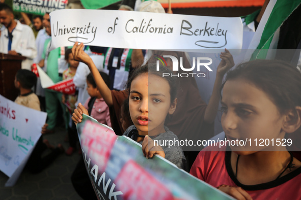 Palestinians are staging a rally to thank pro-Palestinian student solidarity initiatives in US and Canadian universities on their campuses i...