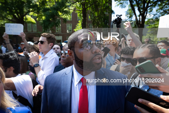 Rep. Byron Donalds (R-FL) speaks with reporters as he and other far-right Republican members of the House Oversight Committee visit the Geor...