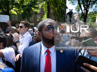 Rep. Byron Donalds (R-FL) speaks with reporters as he and other far-right Republican members of the House Oversight Committee visit the Geor...