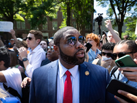 Rep. Byron Donalds (R-FL) speaks with reporters as he and other far-right Republican members of the House Oversight Committee visit the Geor...