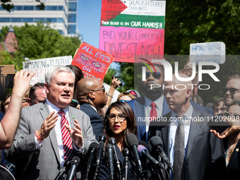 Far-right Republican members of the House Oversight Committee visit the George Washington University Gaza encampment, Washington, DC, May 1,...