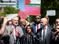 Far-right Republican members of the House Oversight Committee visit the George Washington University Gaza encampment, Washington, DC, May 1,...