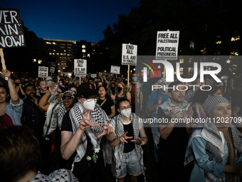 Students rally for Palestine at the George Washington University Gaza encampment, Washington, DC, May 1, 2024.  GWU students established the...