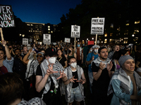 Students rally for Palestine at the George Washington University Gaza encampment, Washington, DC, May 1, 2024.  GWU students established the...