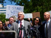 Rep. James Comer (R-KY), Chair of the House Oversight Committee, speaks at a press conference as he and far-right Republican committee membe...