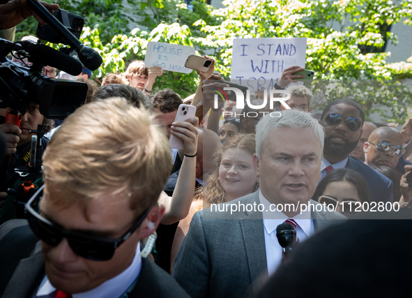 Rep. James Comer (R-KY), Chair of the House Oversight Committee, and other far-right Republican committee members visit the George Washingto...