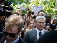 Rep. James Comer (R-KY), Chair of the House Oversight Committee, and other far-right Republican committee members visit the George Washingto...