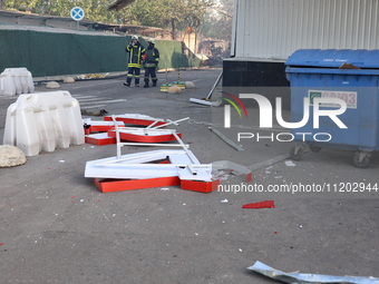 Debris is scattered at a Nova Poshta depot and cargo branch in Odesa, Ukraine, on May 2, 2024, after being damaged by a Russian ballistic mi...