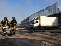 Rescuers are responding to a Russian ballistic missile strike on a Nova Poshta depot and cargo branch in Odesa, Ukraine, on May 2, 2024. The...