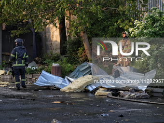 Rescuers are responding to a Russian ballistic missile strike on a Nova Poshta depot and cargo branch in Odesa, Ukraine, on May 2, 2024. The...