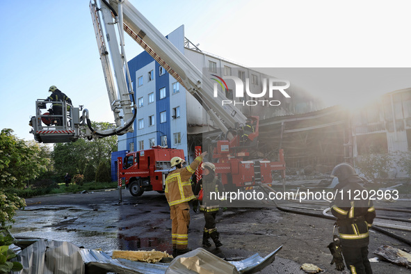 Rescuers are responding to a Russian ballistic missile strike on a Nova Poshta depot and cargo branch in Odesa, Ukraine, on May 2, 2024. The...