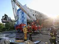 Rescuers are responding to a Russian ballistic missile strike on a Nova Poshta depot and cargo branch in Odesa, Ukraine, on May 2, 2024. The...