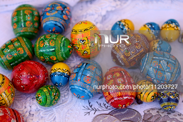 Ukrainian Easter eggs, known as pysankas, are being displayed in Rynok Square ahead of Orthodox Easter on May 5, in Ivano-Frankivsk, Ukraine...