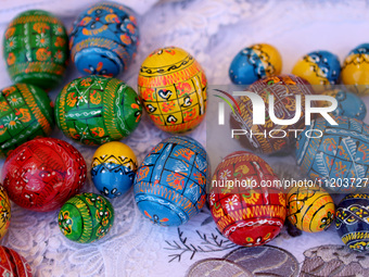 Ukrainian Easter eggs, known as pysankas, are being displayed in Rynok Square ahead of Orthodox Easter on May 5, in Ivano-Frankivsk, Ukraine...