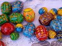 Ukrainian Easter eggs, known as pysankas, are being displayed in Rynok Square ahead of Orthodox Easter on May 5, in Ivano-Frankivsk, Ukraine...