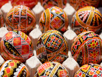 Ukrainian Easter eggs, known as pysankas, are being displayed in Rynok Square ahead of Orthodox Easter on May 5, in Ivano-Frankivsk, Ukraine...