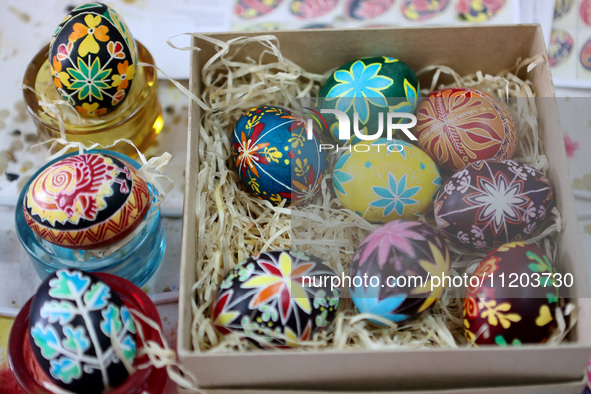 Ukrainian Easter eggs, known as pysankas, are being displayed in Rynok Square ahead of Orthodox Easter on May 5, in Ivano-Frankivsk, Ukraine...