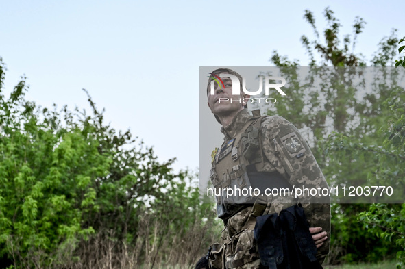 A serviceman from the Steppe Wolves all-volunteer unit is being pictured in Zaporizhzhia Region, southeastern Ukraine, on April 27, 2024. NO...