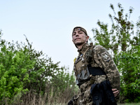 A serviceman from the Steppe Wolves all-volunteer unit is being pictured in Zaporizhzhia Region, southeastern Ukraine, on April 27, 2024. NO...