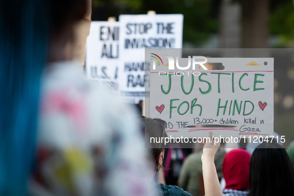 Workers and supporters of a ceasefire in Gaza demonstrate on International Workers’ Day, Washington, DC, May 1, 2024.  Speakers from a varie...