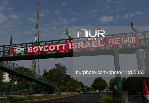 DUBLIN, IRELAND - MAY 2:
Pro-Palestinian activists and Irish musicians  stand in solidarity outside RTE's studios, urging Ireland's national...