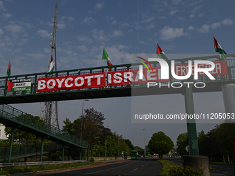 DUBLIN, IRELAND - MAY 2:
Pro-Palestinian activists and Irish musicians  stand in solidarity outside RTE's studios, urging Ireland's national...