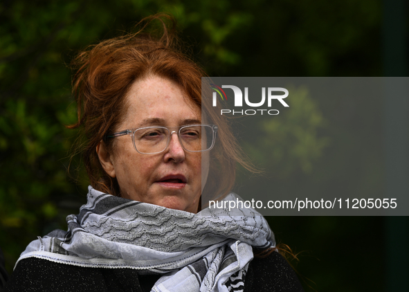 DUBLIN, IRELAND - MAY 2:
Irish singer Mary Coughlan stands in solidarity outside RTE's studios, urging Ireland's national broadcaster to boy...