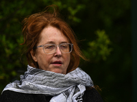 DUBLIN, IRELAND - MAY 2:
Irish singer Mary Coughlan stands in solidarity outside RTE's studios, urging Ireland's national broadcaster to boy...