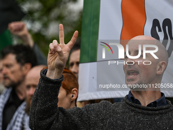 DUBLIN, IRELAND - MAY 2:
Pro-Palestinian activists and Irish musicians stand in solidarity outside RTE's studios, urging Ireland's national...