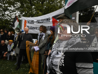 DUBLIN, IRELAND - MAY 2:
Pro-Palestinian activists and Irish musicians stand in solidarity outside RTE's studios, urging Ireland's national...