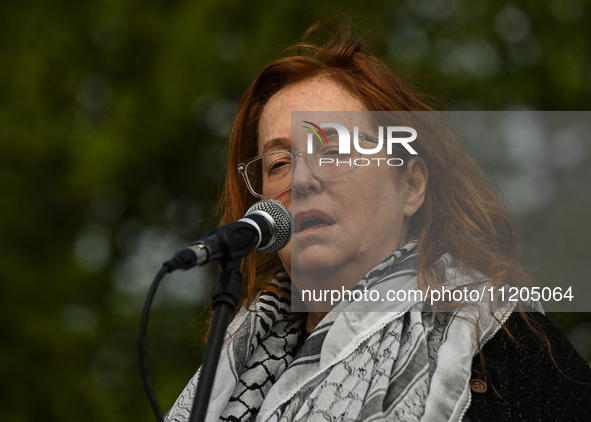 DUBLIN, IRELAND - MAY 2:
Irish singer Mary Coughlan stands in solidarity outside RTE's studios, urging Ireland's national broadcaster to boy...