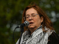 DUBLIN, IRELAND - MAY 2:
Irish singer Mary Coughlan stands in solidarity outside RTE's studios, urging Ireland's national broadcaster to boy...